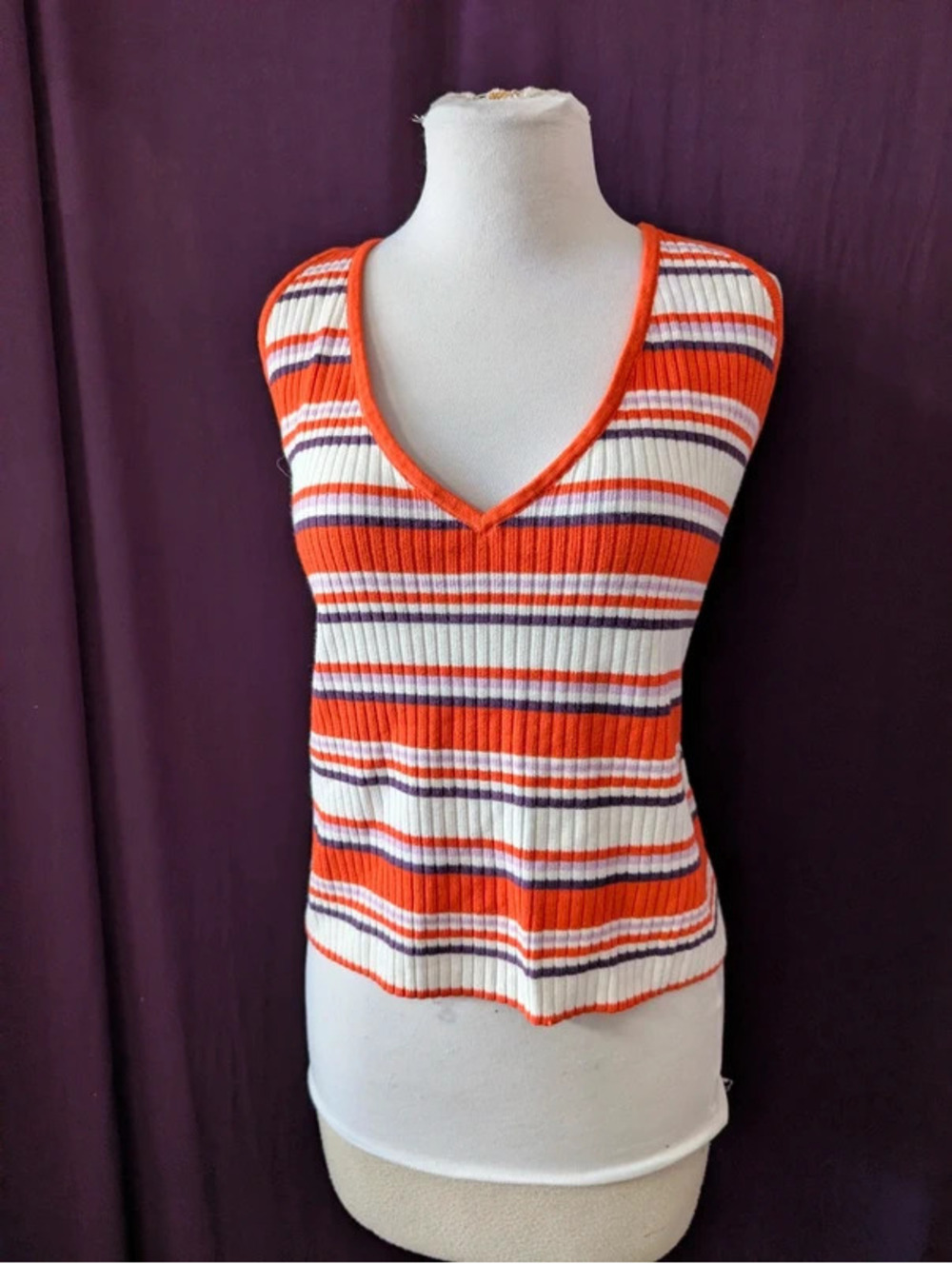 Orange Striped Knit Halter Top 2X XXL